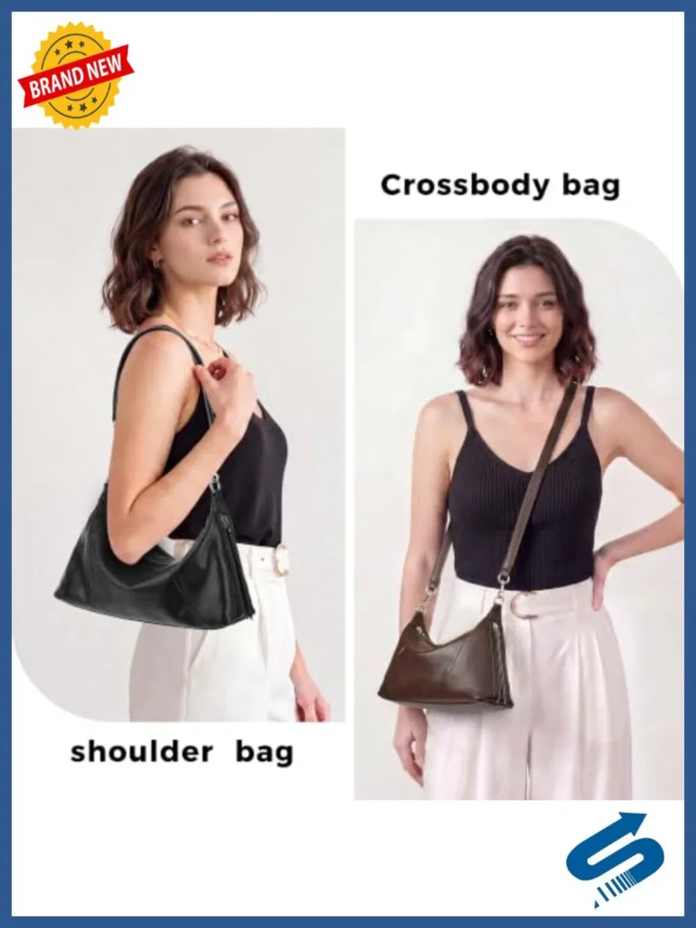 Genuine Leather Hobo Bag for Women, Minimalist Shoulder Crossbody Purse with